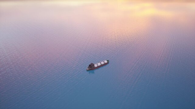 Large Lng Gas Carrier Ship Transporting Energy Resources Across The Ocean At Sunset