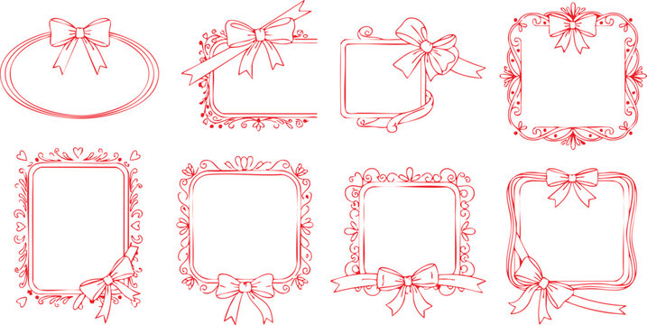 Minimal abstract square frame doodles, hand drawn geometric borders with soft wavy lines decorative set