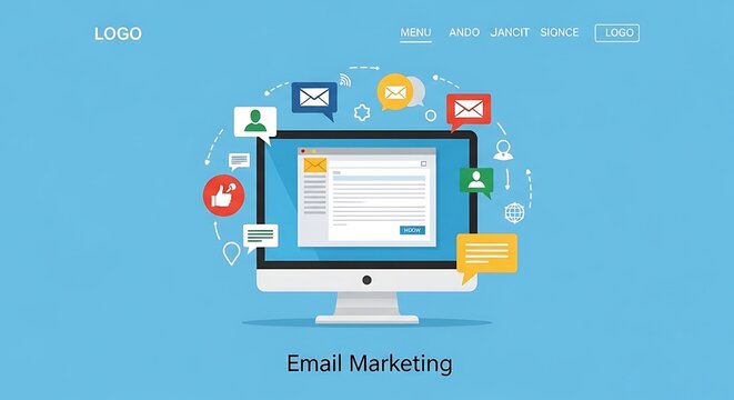 Email marketing campaign on a computer screen in a modern office setting