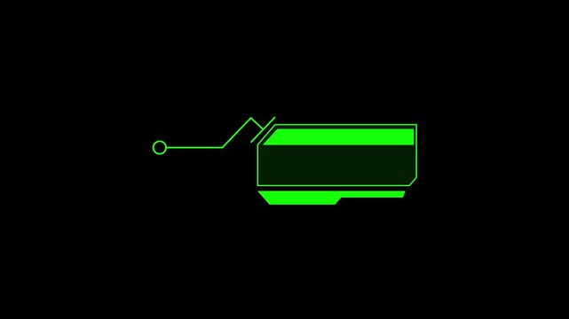 Graphic HUD callout with green bars. Vibrant green graphic HUD callout on black. Professional graphic HUD callout for tech information and digital interface display use.