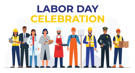 Diverse professional group stands united in celebration of Labor Day. They represent various occupations, highlighting the importance of every job and contribution to society. © Akter
