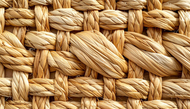 Woven raffia texture background featuring crisscross pattern and natural beige color