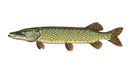 Northern Pike Fish Illustration - Aquatic Predator, Freshwater Species © Anggrek