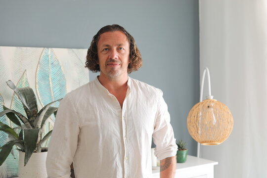 Man in Linen Shirt Indoors