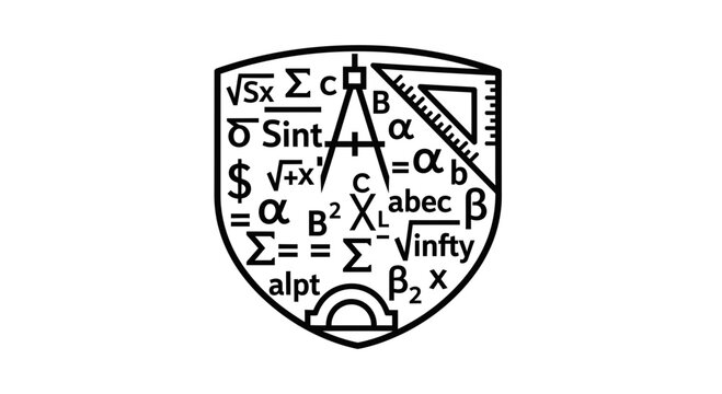 Mathematical symbols on shield emblem.