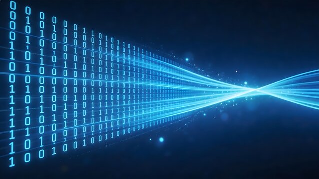 Binary code data stream with light effects