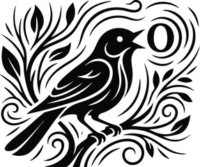 Obraz premium Grass Texture Design with Floral Patterns and Bird Illustration