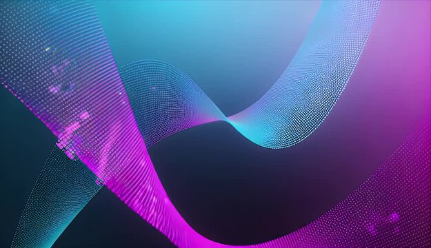 Abstract looping background with blue and magenta waves, dotted texture, gradient glow, neon mesh and flowing curve for modern digital design on dark space