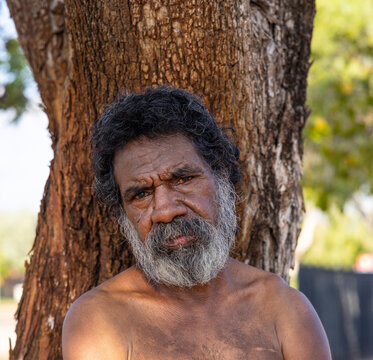 head and shoulders of middle-aged Aboriginal man outdoors