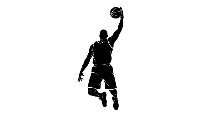 Black silhouette of basketball player throwing ball