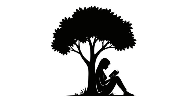 Woman reading book under tree