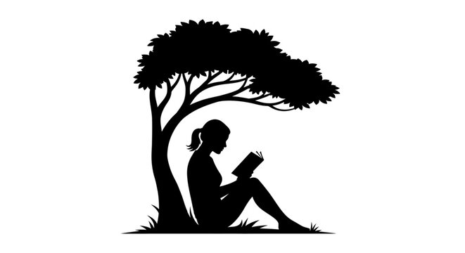 Woman reading book under tree