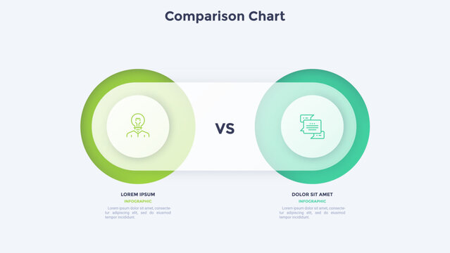 Vector illustration, Comparison chart infographic template with two circular options. Modern business diagram layout for data visualization, strategy analysis and decision making presentation slide