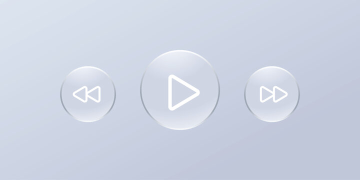 blue glassmorphism Media Control Buttons with Play, Previous, and Next Icons Minimal 3D Render