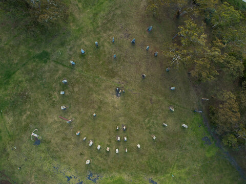 Overcast overhead top down view of the Australian Standing stones