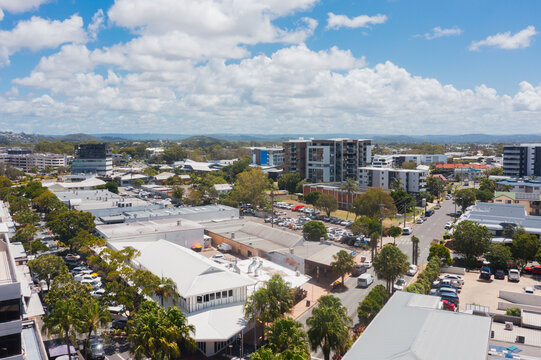 aerial view of town or village centre, coastal