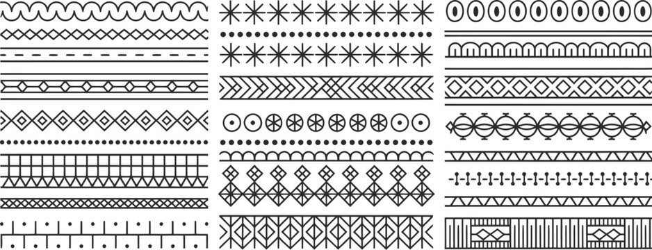 Geometric set of metal pipes and steel pipes with metal wire elements in an ornate black vintage style for a decorative seamless vector pattern design