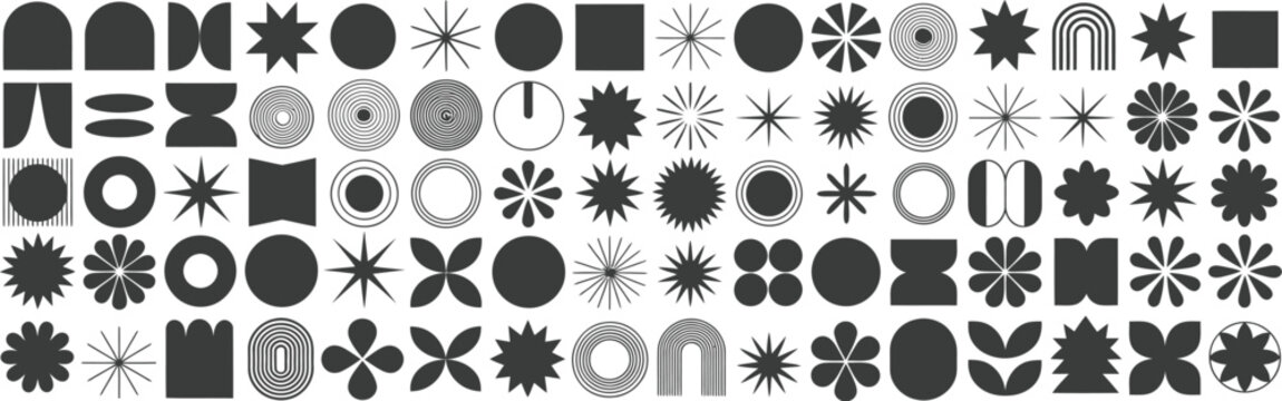 A diverse array of modern graphic design elements featuring abstract geometric shapes and intricate patterns, perfect for contemporary creative projects and stylish visual content applications