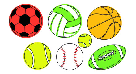 Obraz premium Collection of Sport Balls Isolated on White Background - Vector Illustration