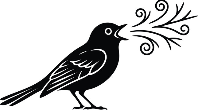 Singing Blackbird Silhouette Graphic Resource for Nature and Music Theme