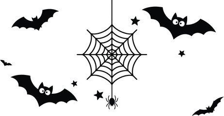 Halloween bats and spiderweb silhouette on white background © BithiDas