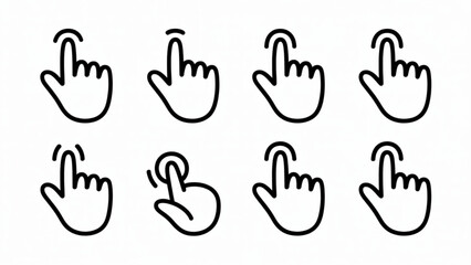 Fototapeta premium Touch Gesture Line Icon Set Tap, Swipe, Click and Press Hand Interaction Symbols