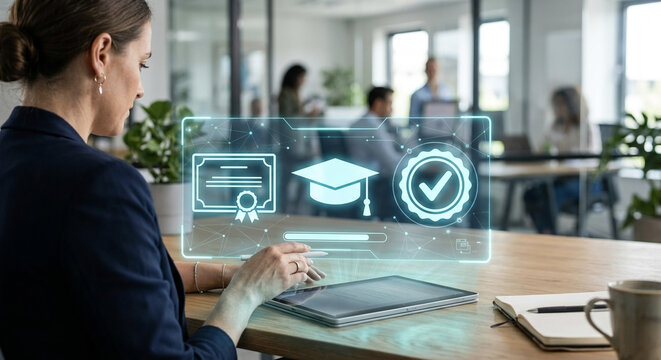 Training completion certificate hologram for employee onboarding