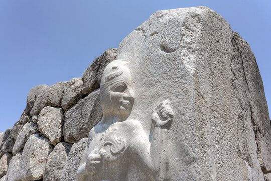 bas-relief of a warrior, the Royal Gate of ancient Hattusha, the ruins and archaeological site of the ancient capital of the Hittite Empire.
