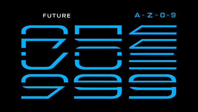 custom sci fi digital font display in blue neon high quality