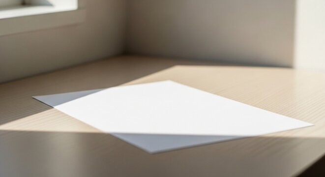 Open envelope with a blank letter on a wooden table suitable for business or office use