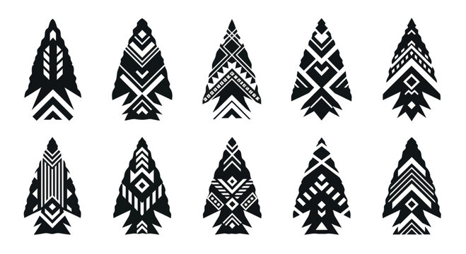 Native American Arrowhead Patterns Set - Tribal Geometric Designs