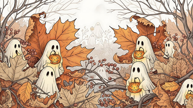 Spooky ghost and pumpkin autumn isolated on a transparent background