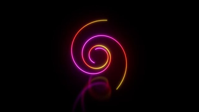 Glowing Neon Spiral Light Trail With Reflection On Dark Background