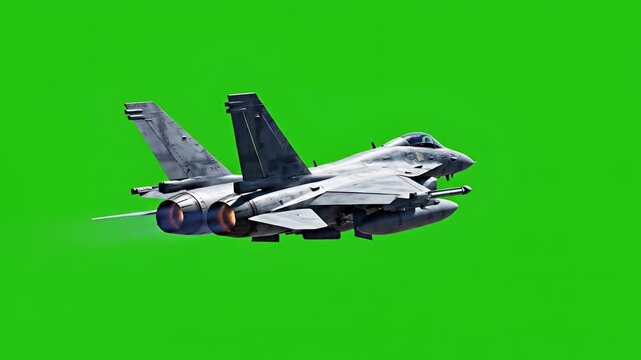 Fighter Jet Flying Fast Green Screen Military Aircraft.
