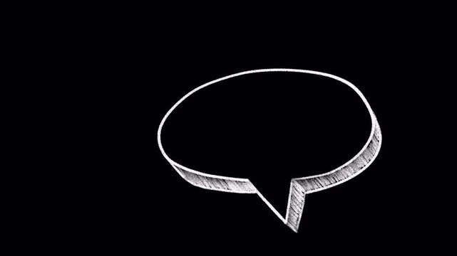 Animated speech bubble chalk drawing, video clip with alpha channel.