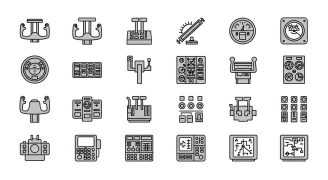 Collection of various aircraft cockpit instrument panel icons and symbols.