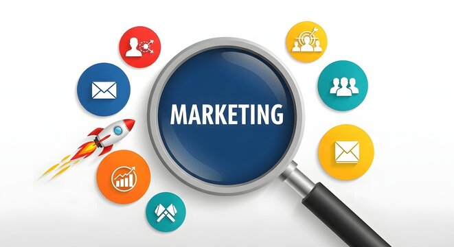 Marketing concept with magnifying glass a visual representation of strategy and analysis for business growth