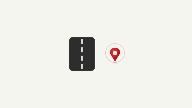 Navigation map pin location concept, road direction route planning, GPS tracking interface, minimal travel path design, destination marker animation, digital navigation guidance motion graphic