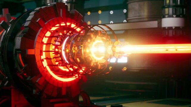 Futuristic Fusion Reactor Core With Glowing Energy Beam And Advanced Particle Accelerator Technology