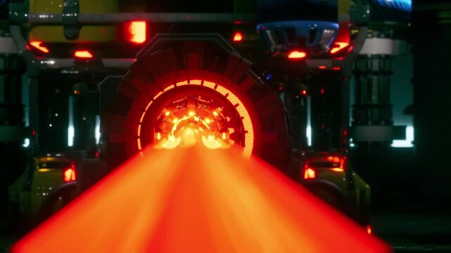 Futuristic Fusion Reactor Core With Glowing Energy Beam And Advanced Particle Accelerator Technology