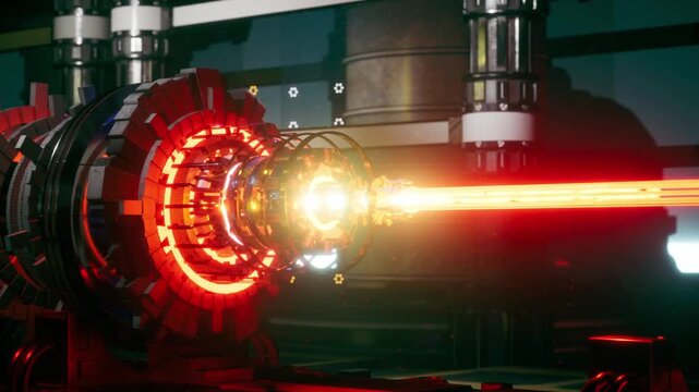 Futuristic Fusion Reactor Core With Glowing Energy Beam And Advanced Particle Accelerator Technology