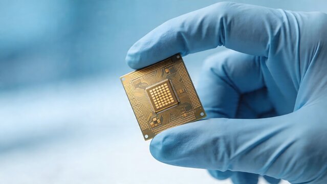 Hand holding microchip