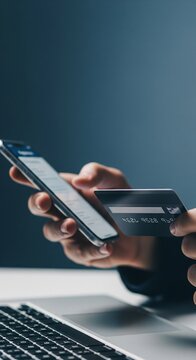 Close-up of hands holding smartphone and credit card for online payment