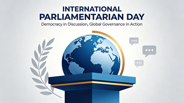 Earth and parliamentary podium, representing International Parliamentary Day to convey democratic dialogue and global governance concepts, adapted to political science posters
