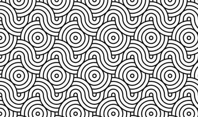 Obraz premium Seamless Black and White Concentric Circle Pattern, Abstract Geometric Wave Line Art, Modern Minimalist Monochrome Texture, Elegant Vector Background for Wallpaper and Textile Design 