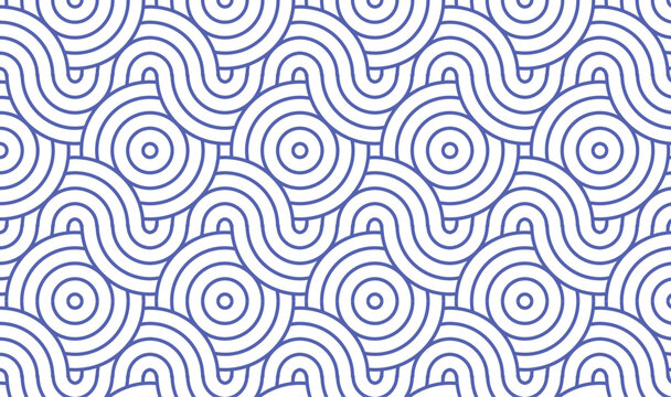 Seamless Purple Geometric Wave Pattern, Abstract Modern Concentric Circle Ornaments, Retro Minimalist Line Art Background, Elegant Violet Vector Texture for Textile and Wallpaper Design 
