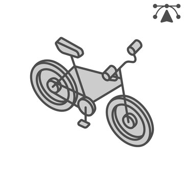 Bicycle isometric icon, cycling sport concept. Vector graphics. Eco friendly transport sign and editable stroke, outline style icon for mobile or web design.