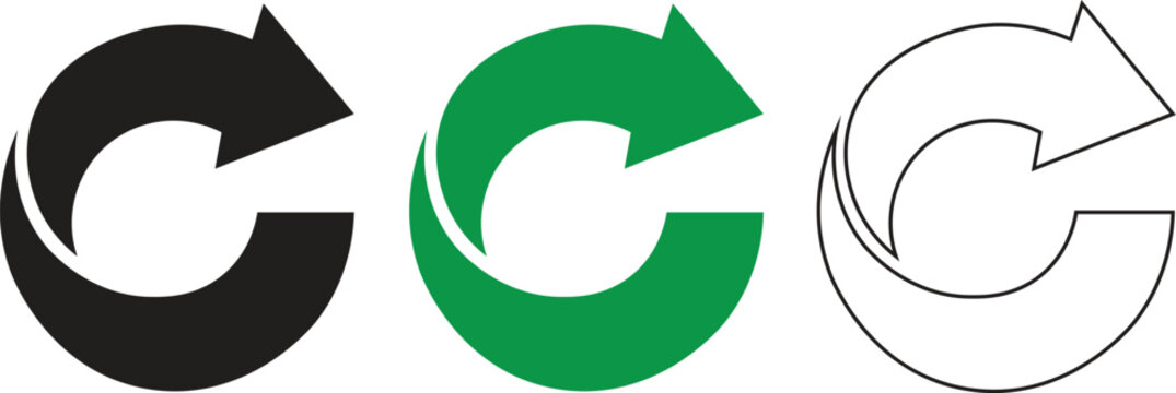 Refresh Arrow Icon Set | Circular Reload, Sync, Update and Rotation Symbols in Solid, Green and Outline Styles for UI Design