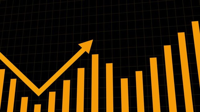Data graph orange bar chart on grid. Downward arrow data graph for analytics. Professional data graph for financial loss and negative business trend visualizations art.