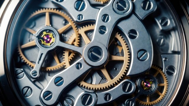 Mechanical watch gearing visible through sapphire caseback window